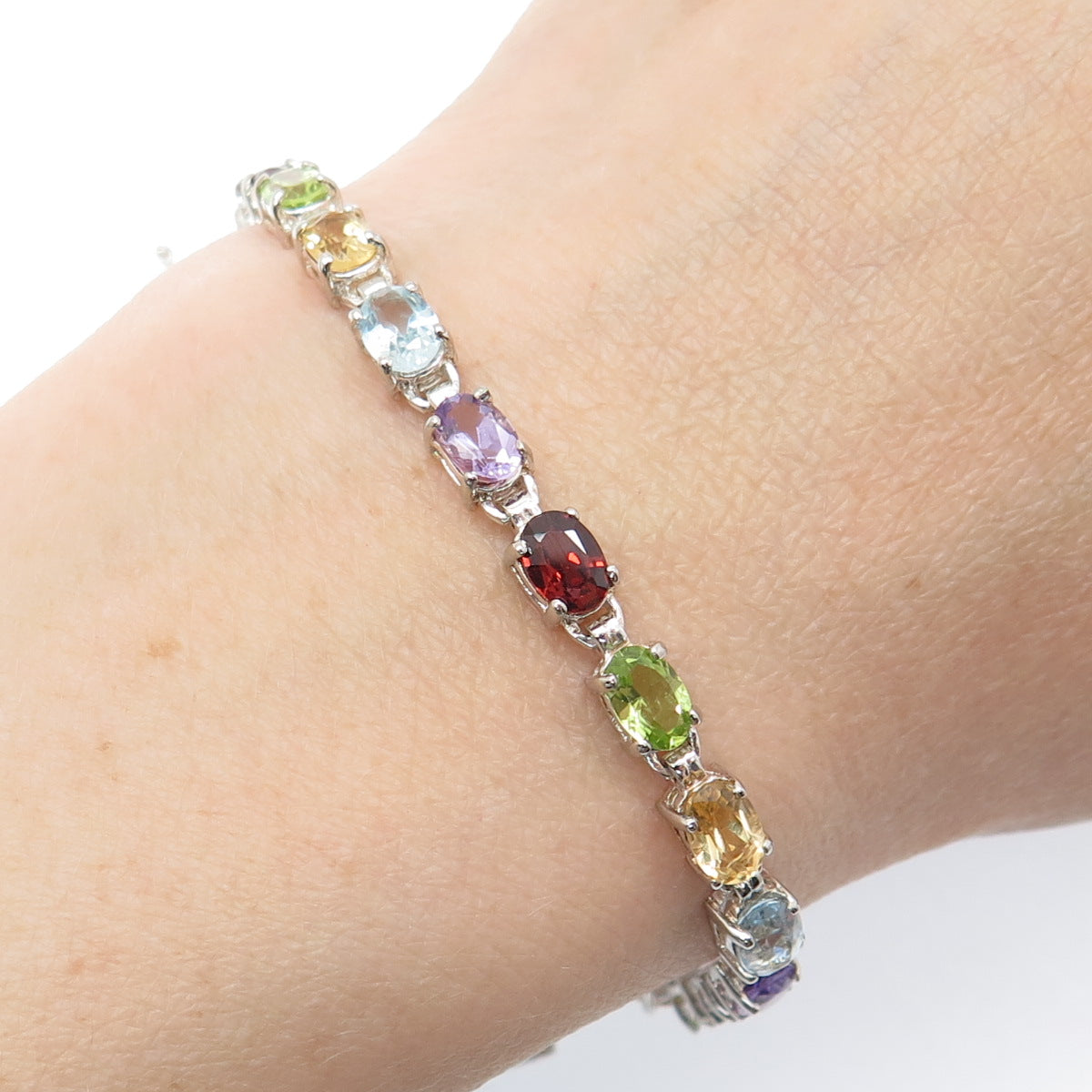 CNA PRANDA Sterling Vintage Topaz Peridot Citrine Amethyst Garnet Bracelet 6.75"