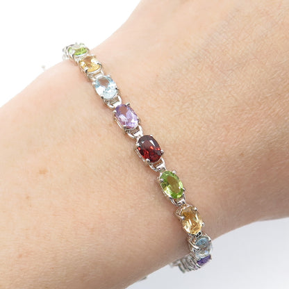 CNA PRANDA Sterling Vintage Topaz Peridot Citrine Amethyst Garnet Bracelet 6.75"