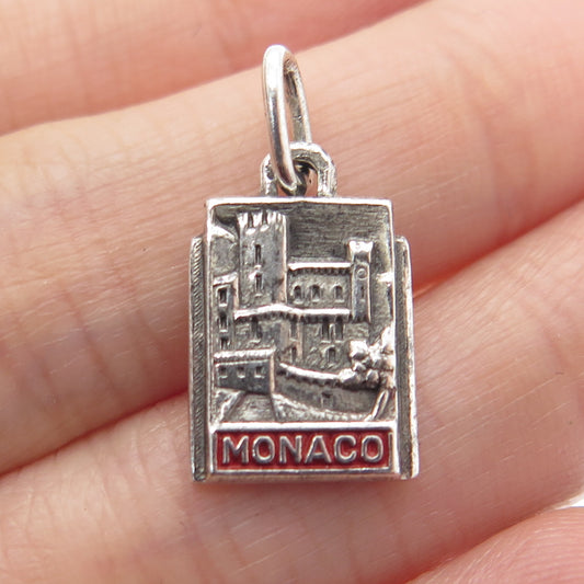 925 Sterling Silver Vintage Argent France Enamel "Monaco" Pendant