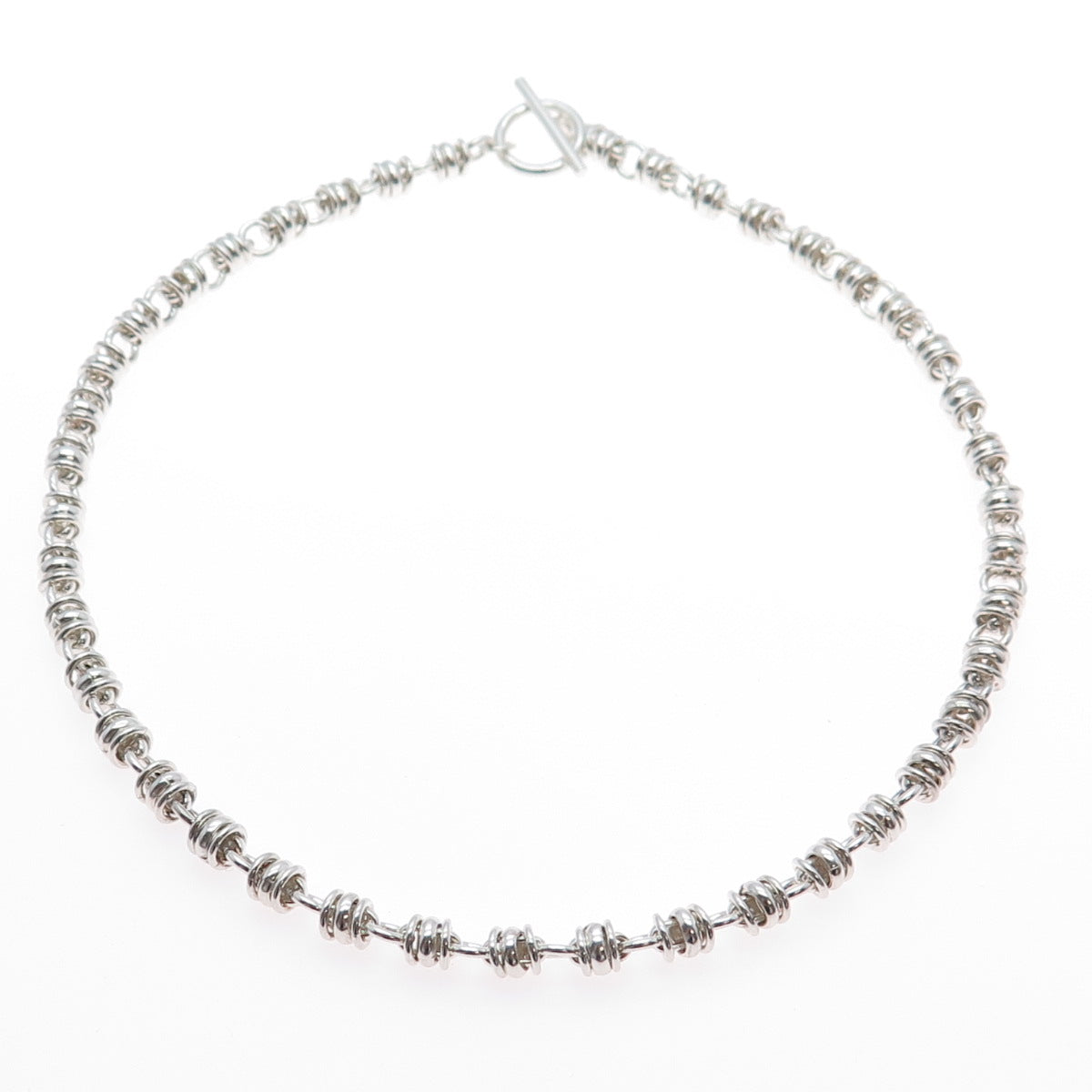 925 Sterling Silver Vintage Modernist Beaded Anchor Chain Necklace 16"