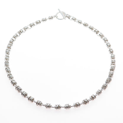 925 Sterling Silver Vintage Modernist Beaded Anchor Chain Necklace 16"