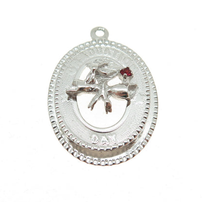 925 Sterling Silver Vintage M&M Red Rhinestone Graduation Day Pendant