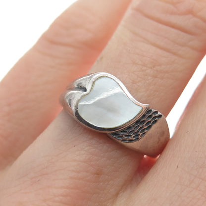 925 Sterling Silver Vintage Real Mother-of-Pearl Heart Ring Size 5.25