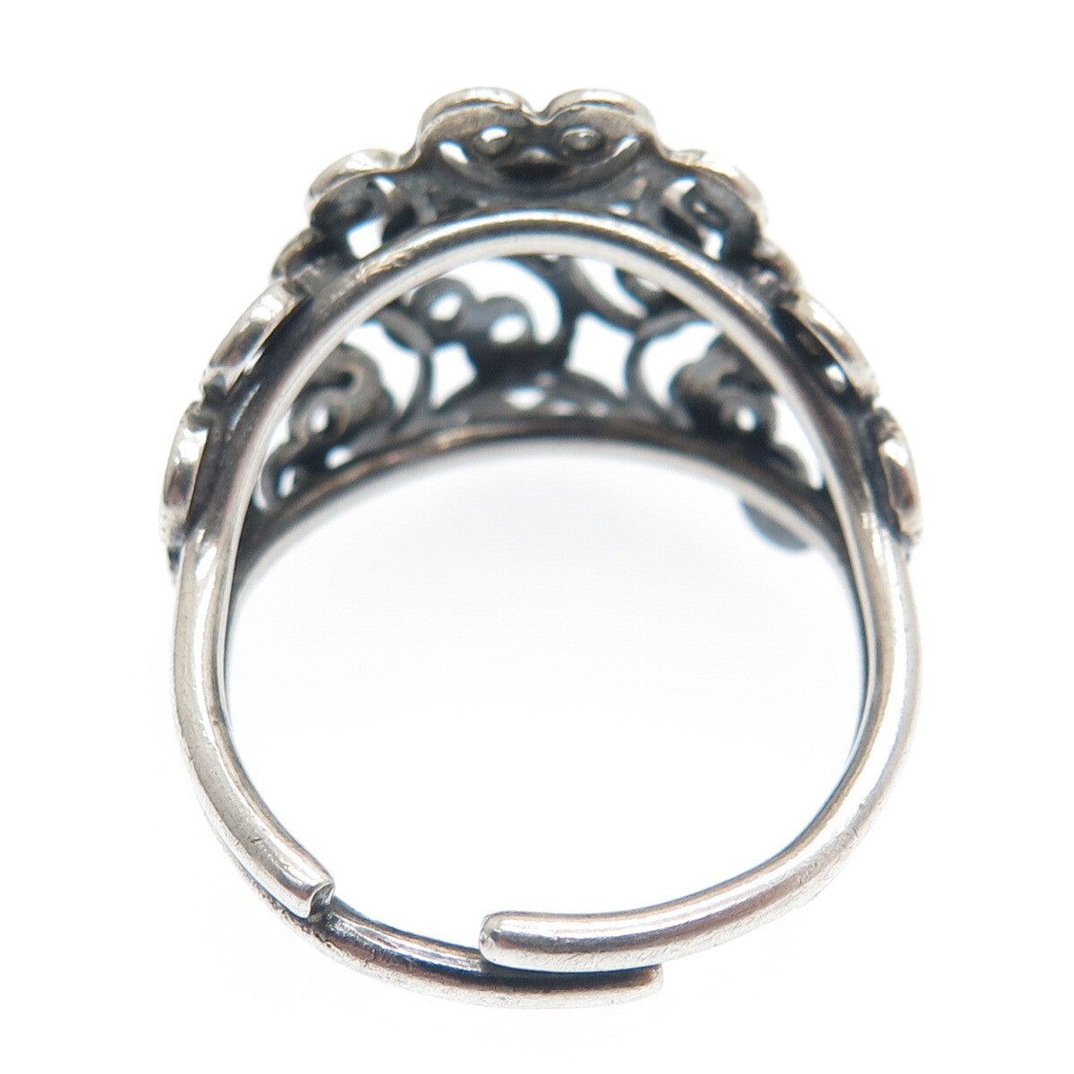 BEAU Sterling Silver Antique Art Deco Filigree Flower Adjustable Ring Size 6.5