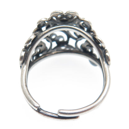 BEAU Sterling Silver Antique Art Deco Filigree Flower Adjustable Ring Size 6.5
