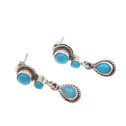 925 Sterling Silver Vintage Real Turquoise Oxidized Dangle Earrings
