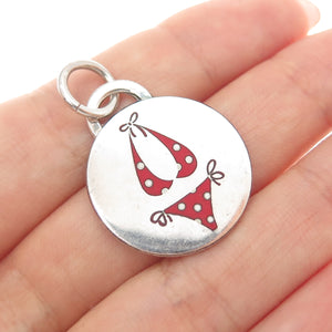 925 Sterling Silver Vintage WW Artisan Red Enamel Bikini Charm Pendant