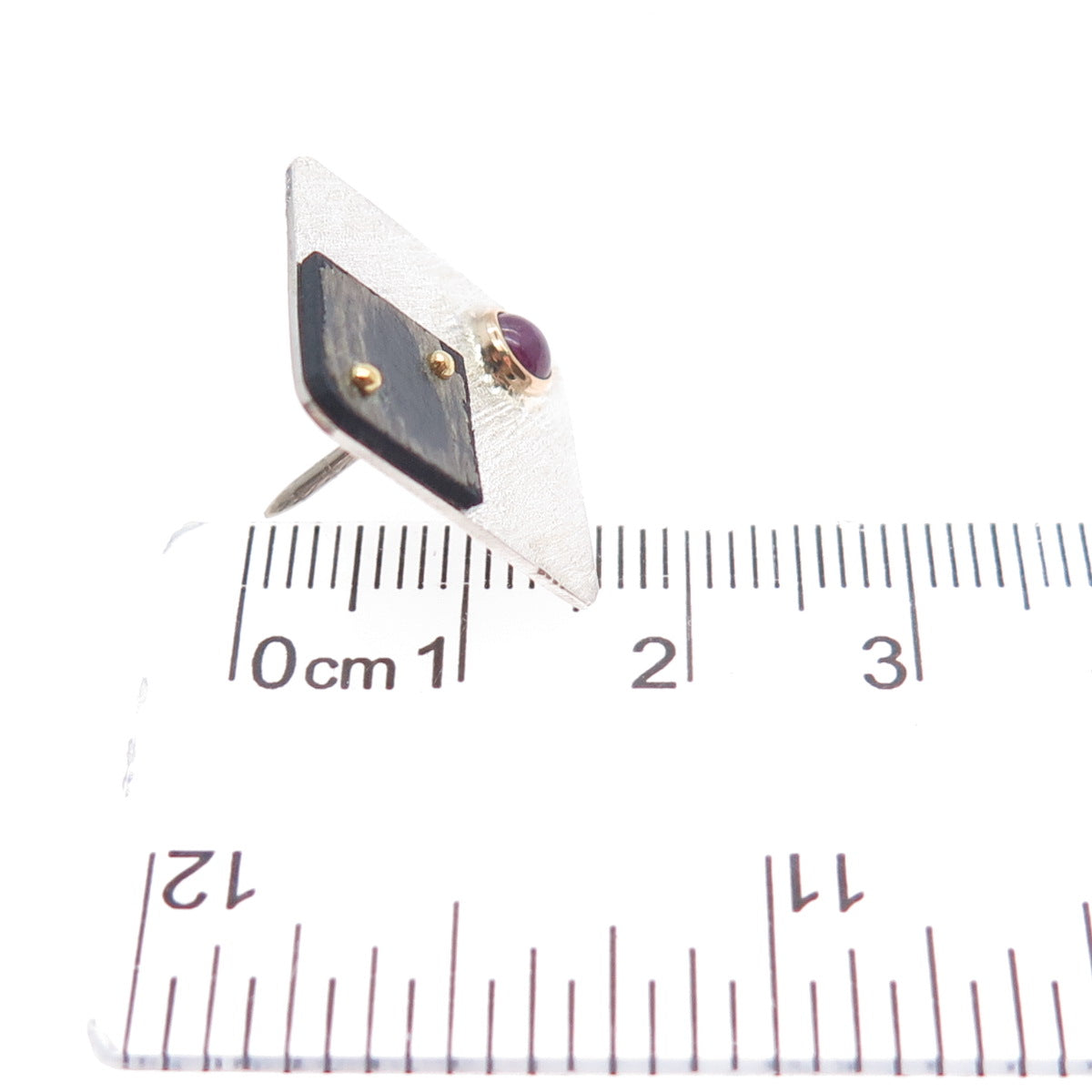 VICTOR ALFARO 14K Gold 925 Sterling Silver Vintage Real Ruby Modernist Lapel Pin