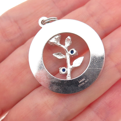 Mark Mercy 925 Sterling Silver Vintage Blue Rhinestone Nana Flower Charm Pendant