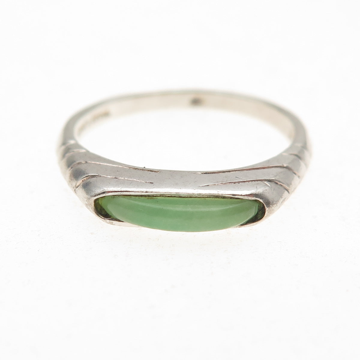 Jewelry Concepts 925 Sterling Silver Vintage Real Jade Stackable Ring Size 8