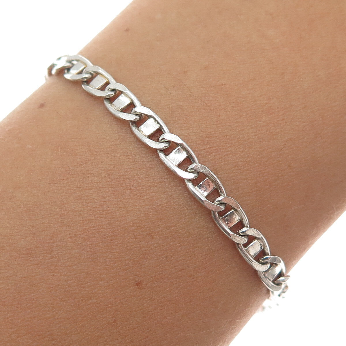 925 Sterling Silver Vintage Italy Flat Anchor Mariner Link Bracelet 7"