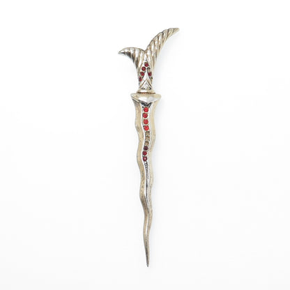 925 Sterling Gold Plated Vintage Rhinestone Sword Pin Brooch (missing 5 stones)