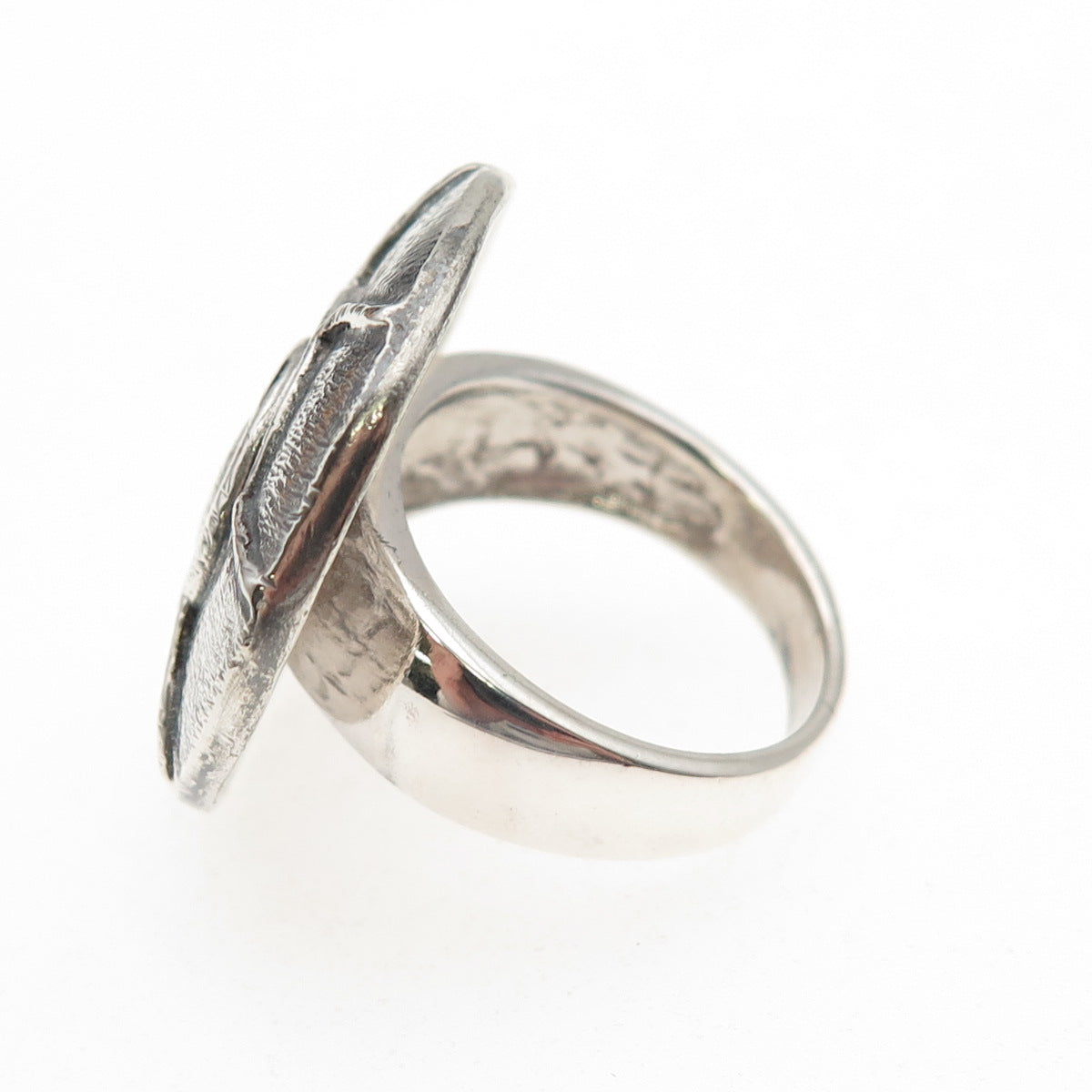 925 Sterling Silver Vintage Modernist Yin Yang Oxidized Ring Size 7