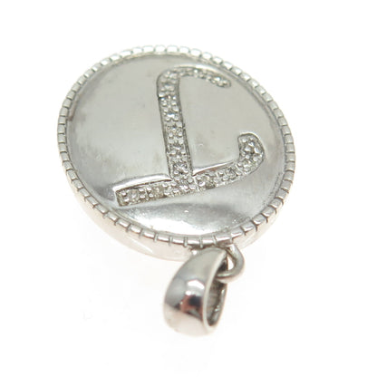 925 Sterling Silver Real Round-Cut Diamond Letter "T" Initial Oval Pendant