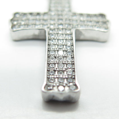 925 Sterling Silver White C Z Cluster Cross Pendant