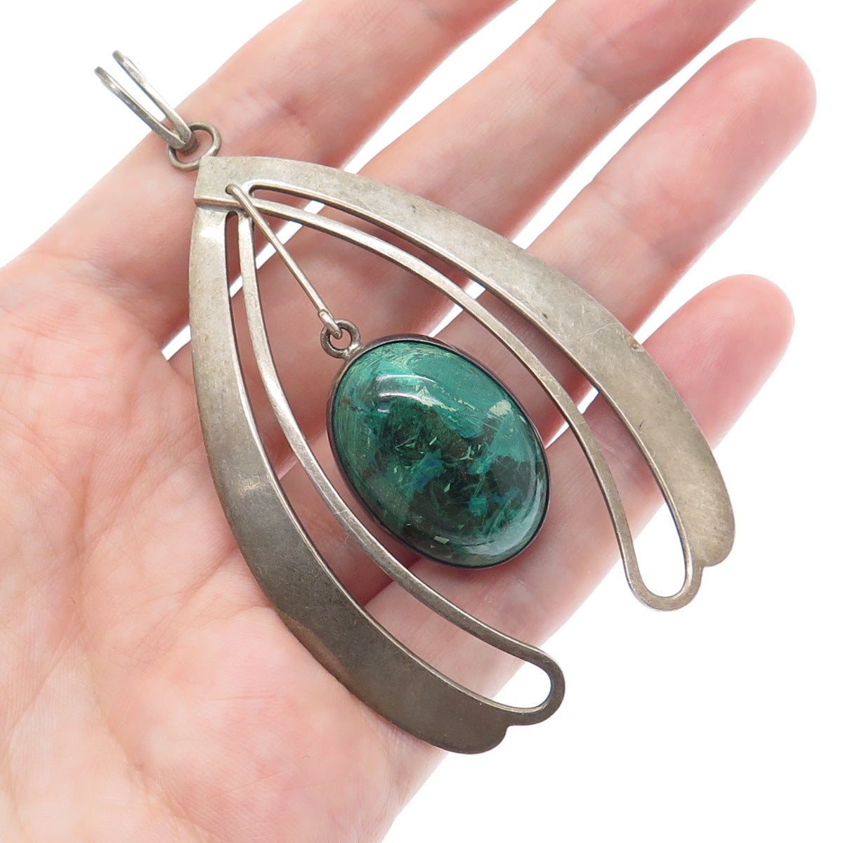 925 Sterling Silver Vintage Israel Real Eilate Modernist Oxidized Pendant