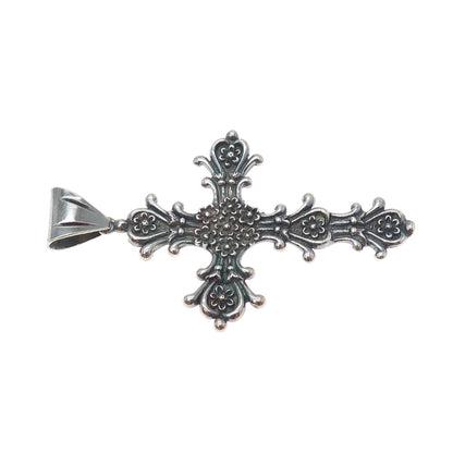 925 Sterling Silver Vintage Mexico Flower Cross Oxidized Charm Pendant