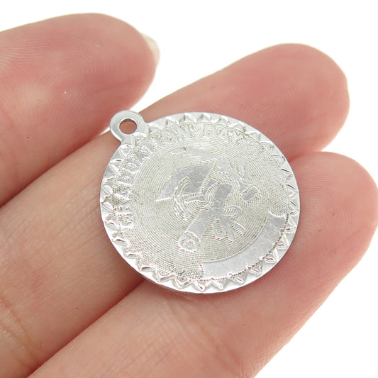 925 Sterling Silver Vintage Graduation Round Charm Pendant