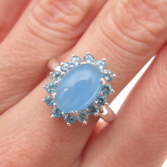 Michelle Albala 925 Sterling Silver Real Aquamarine & Blue Topaz Ring Size 6.25