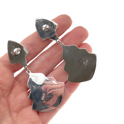 925 Sterling Silver Vintage Mexico Modernist Oxidized Dangle Earrings