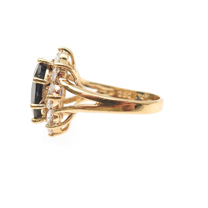 925 Sterling Silver Gold Plated Lab-Created Sapphire & C Z Ring Size 7