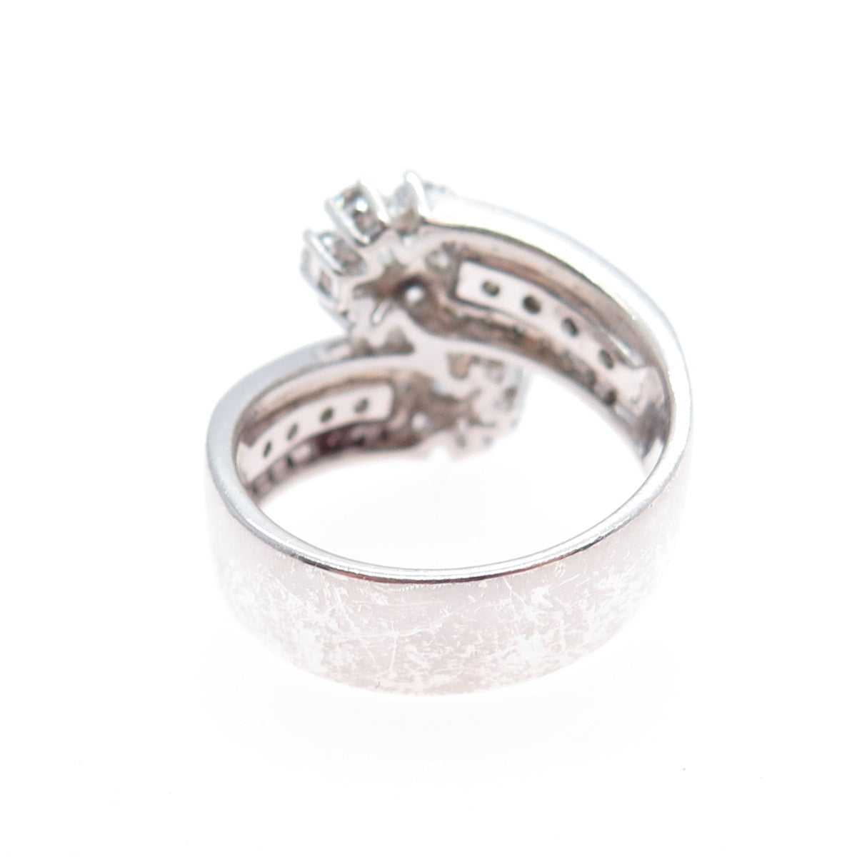 925 Sterling Silver Round-Cut C Z Flower Bypass Ring Size 10.25