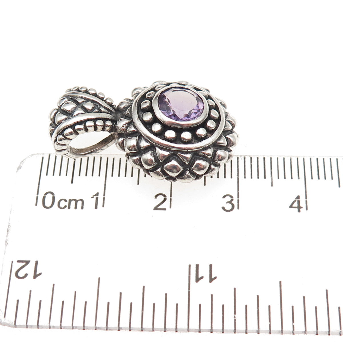 925 Sterling Silver Vintage Real Amethyst Oxidized Charm Pendant
