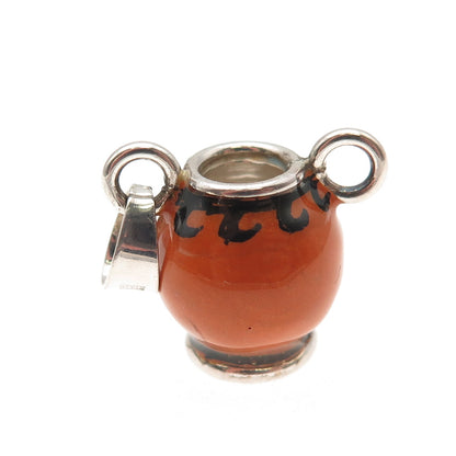 925 Sterling Silver Vintage Italy Enamel Vase 3D Mini Charm Pendant