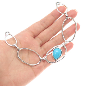 925 Sterling Silver Vintage Real Turquoise Modernist Centerpiece of Necklace