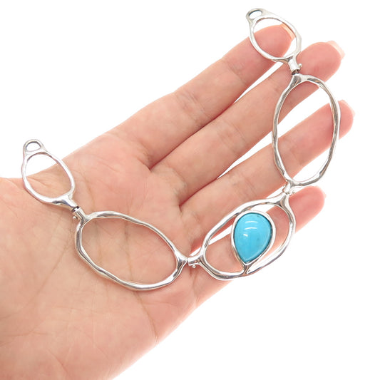 925 Sterling Silver Vintage Real Turquoise Modernist Centerpiece of Necklace