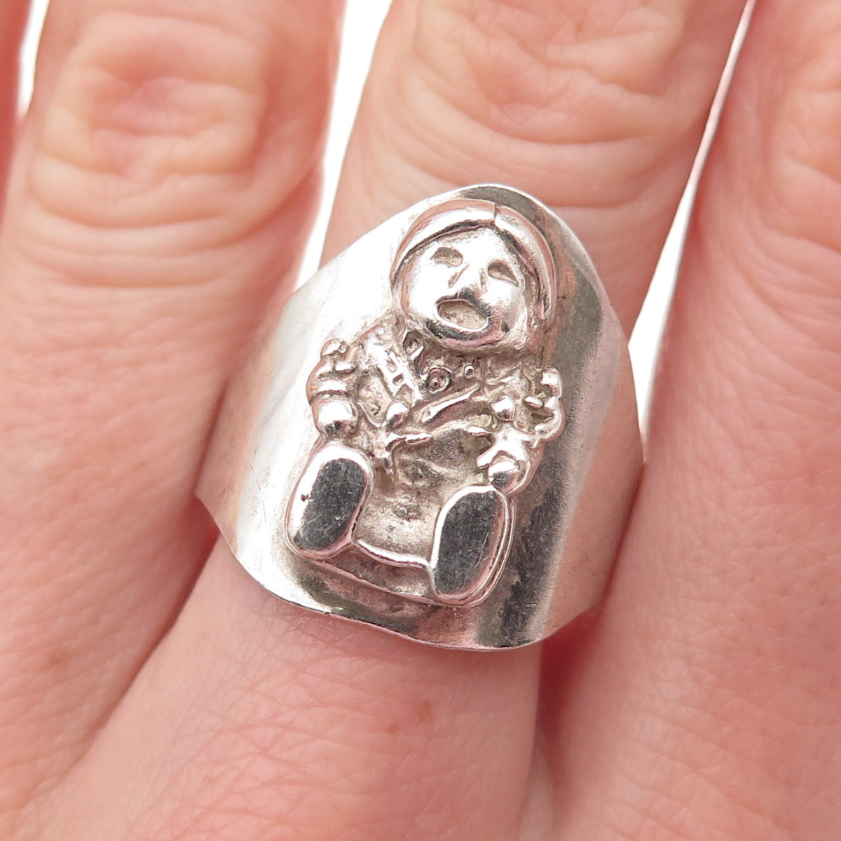 Old Pawn 925 Sterling Silver Vintage Southwestern Kachina Doll Ring Size 10.75