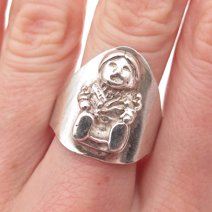 Old Pawn 925 Sterling Silver Vintage Southwestern Kachina Doll Ring Size 10.75