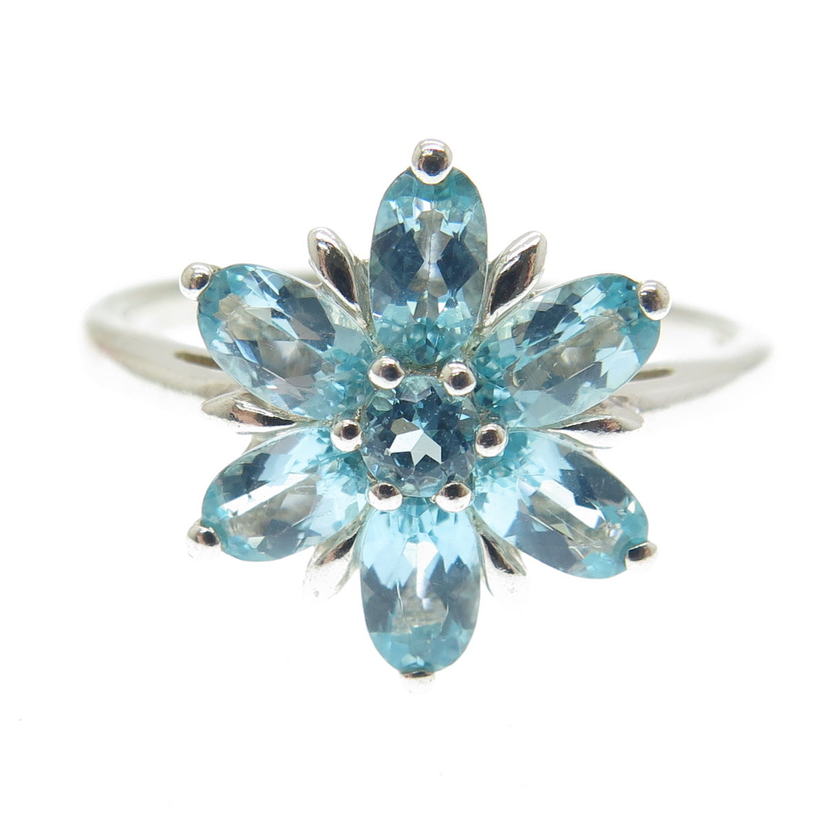 MICHELLE ALBALA Sterling Silver Vintage Real Aquamarine Flower Ring Size 10.25