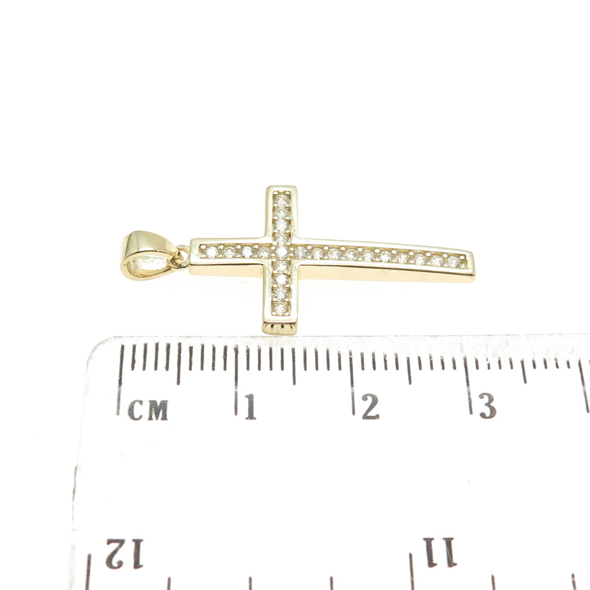 14K Yellow Gold Round-Cut C Z Cross Religious Charm Pendant