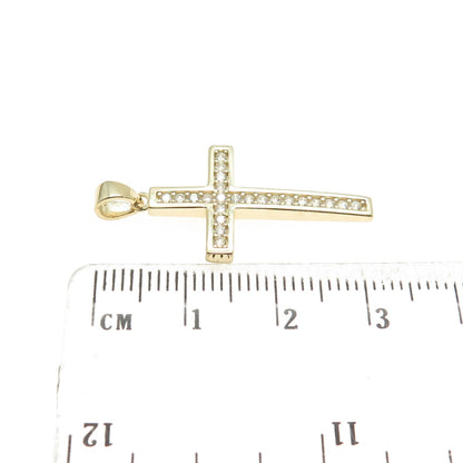 14K Yellow Gold Round-Cut C Z Cross Religious Charm Pendant