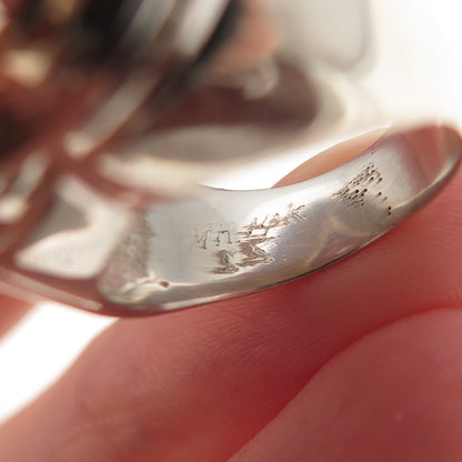 925 Sterling Silver 14K Gold Vintage C Z Modernist Heart Oxidized Ring Size 4.5