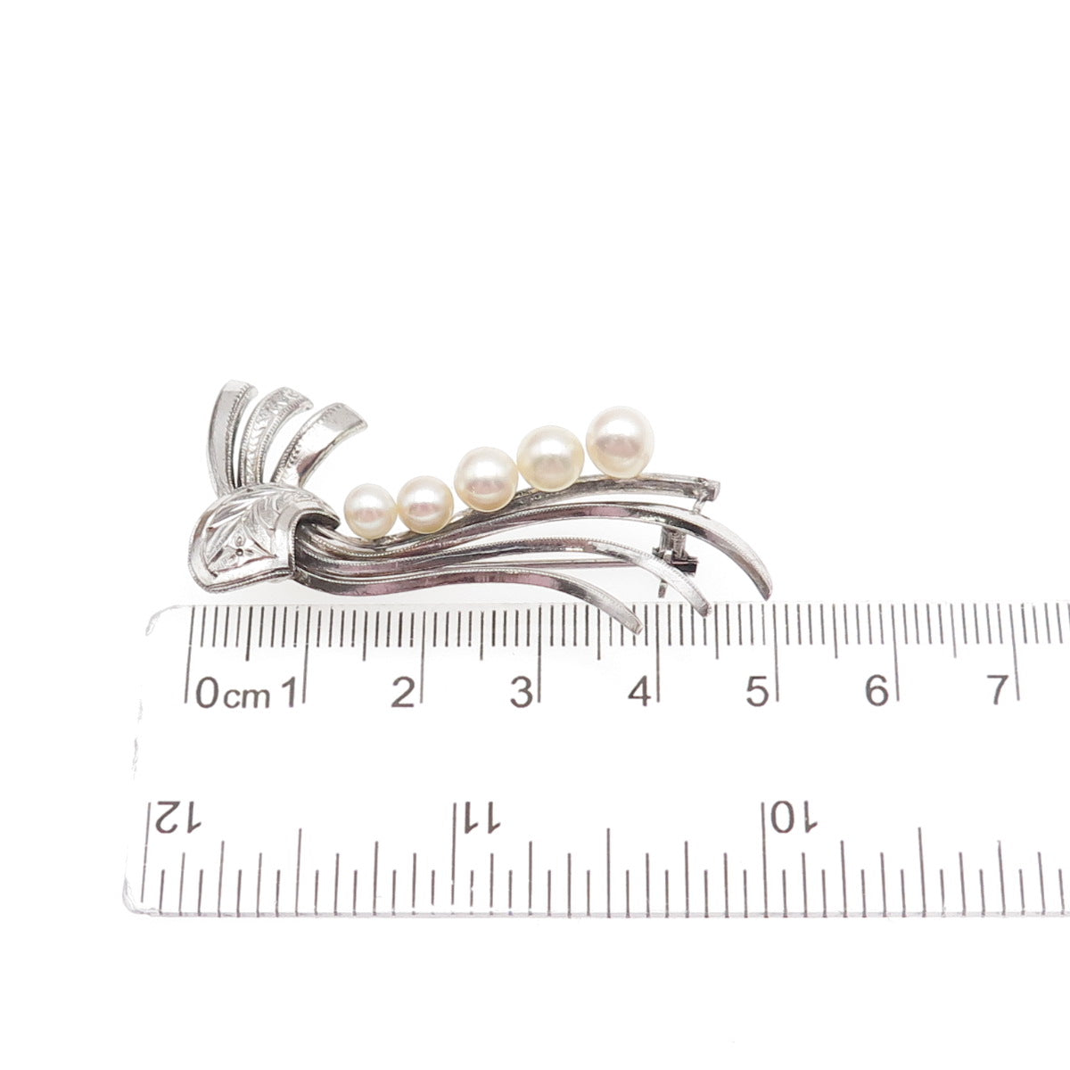 925 Sterling Silver Antique Art Deco Real Pearl Floral Pin Brooch