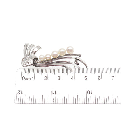 925 Sterling Silver Antique Art Deco Real Pearl Floral Pin Brooch