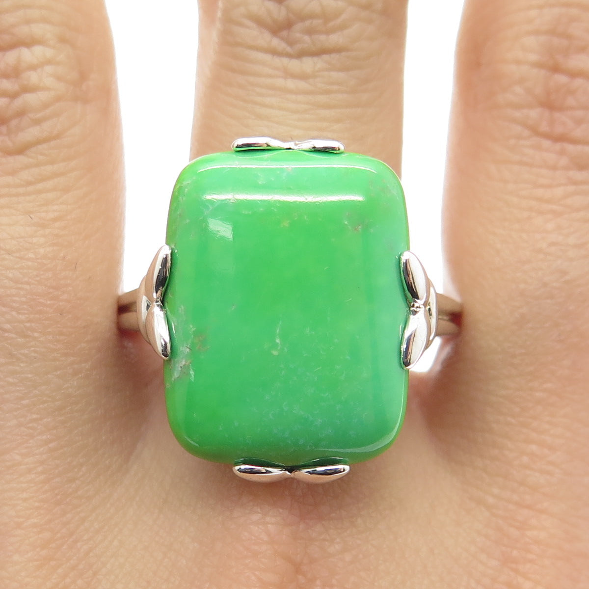 925 Sterling Silver Real Green Turquoise Gemstone Ring Size 11.25