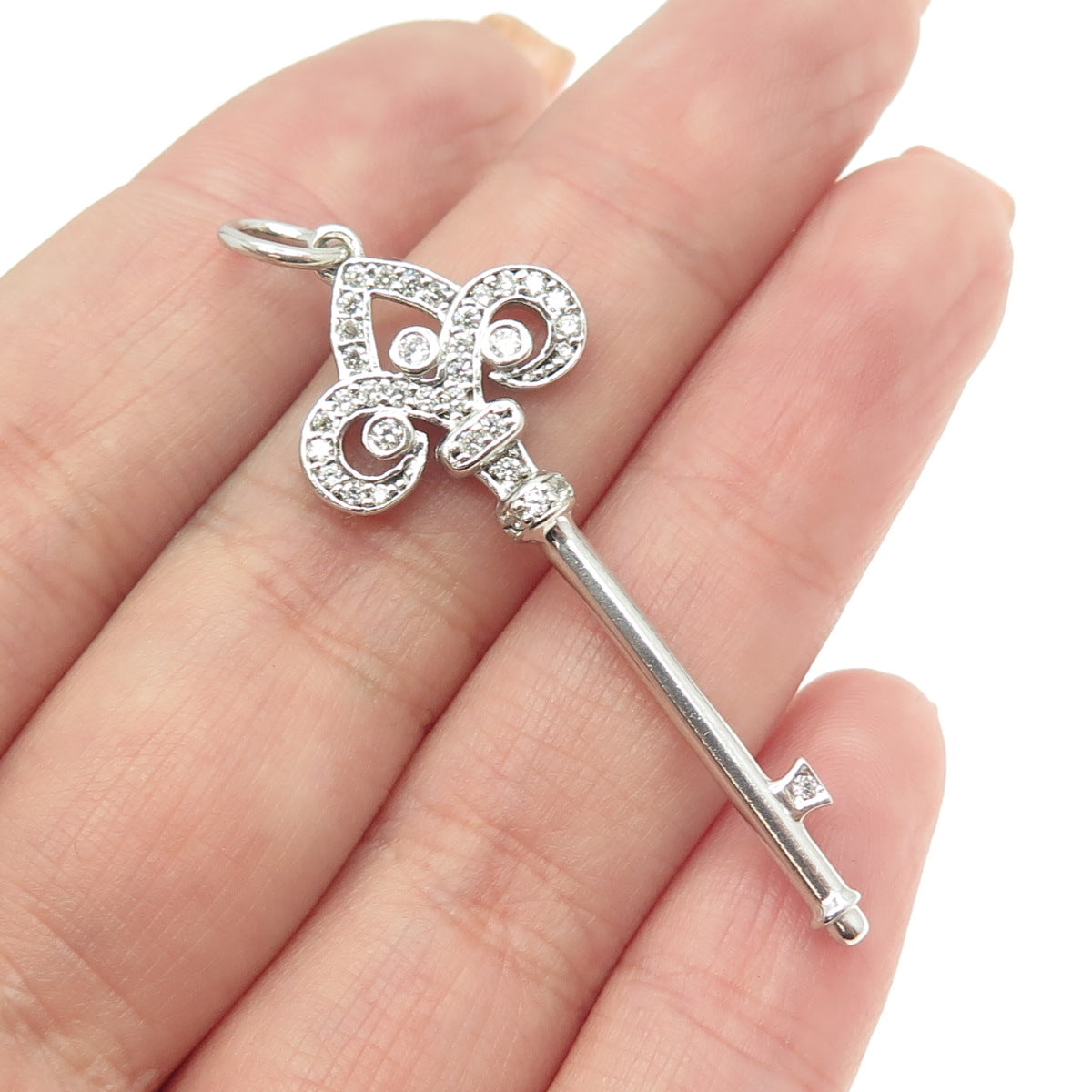 925 Sterling Silver Pave C Z Key Pendant