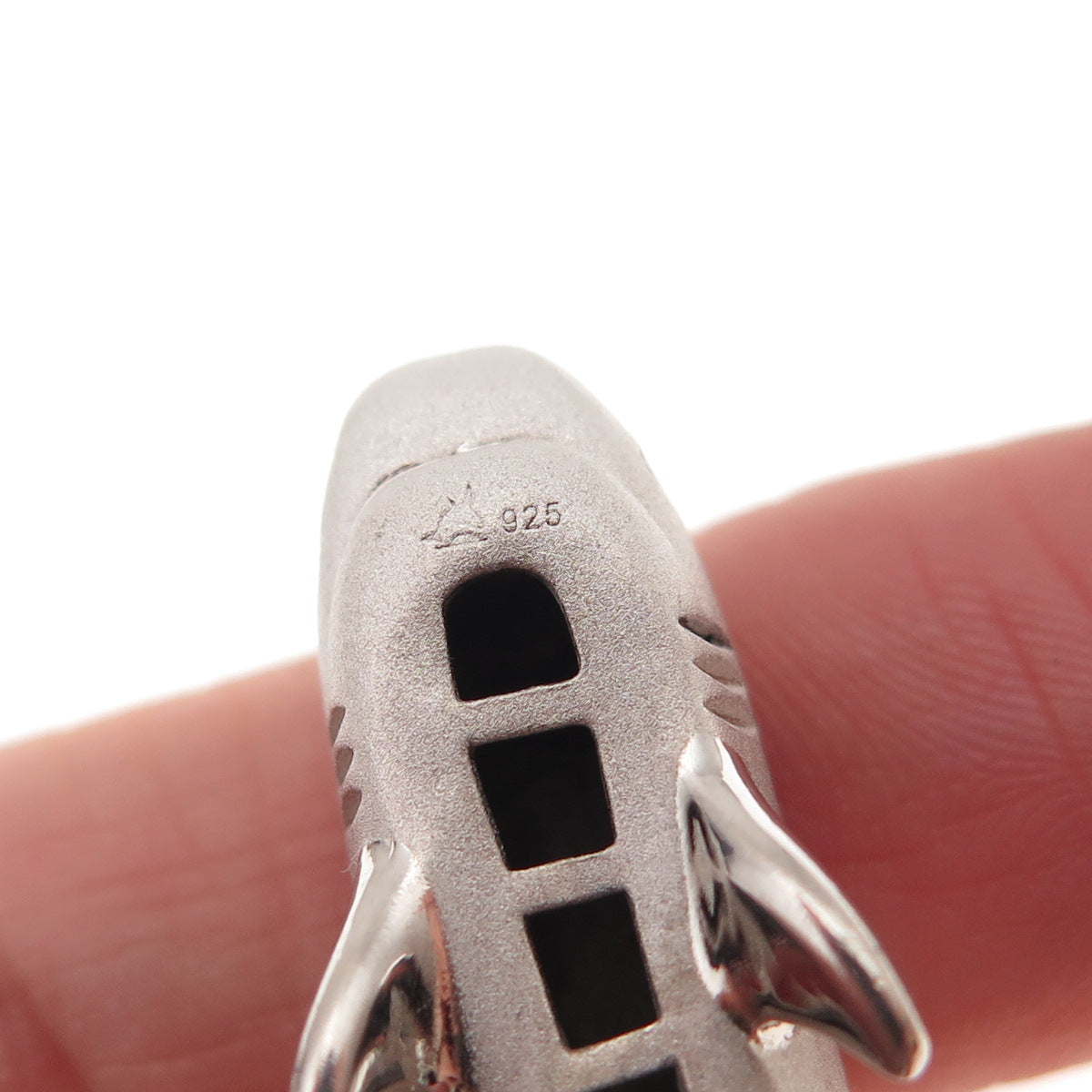925 Sterling Silver Vintage C Z Great White Shark 3D Pendant