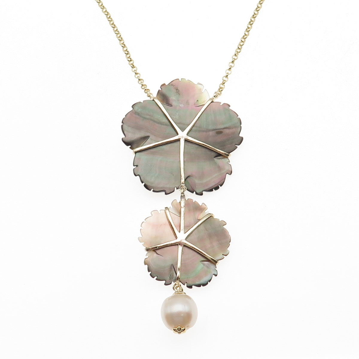 Cristina Sabatini Sterling Silver GP Pearl Abalone Shell C Z Floral Necklace 34"