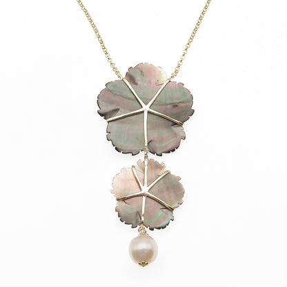 Cristina Sabatini Sterling Silver GP Pearl Abalone Shell C Z Floral Necklace 34"