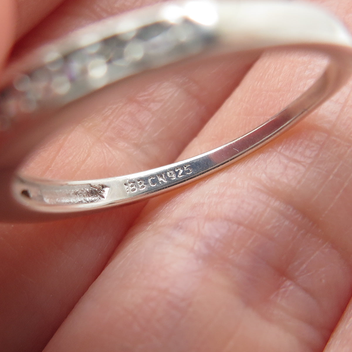 925 Sterling Silver Round-Cut C Z Half Eternity Stackable Band Ring Size 7