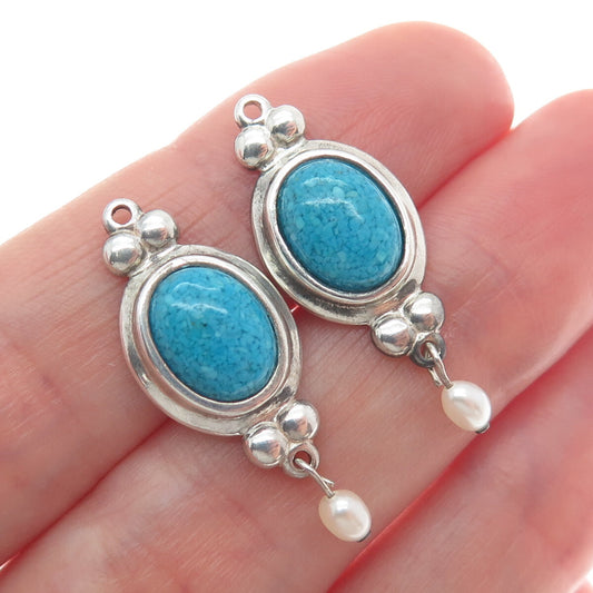 COLEMAN CO. 925 Sterling Silver Vintage Turquoise Gem & Pearl Jacket Earrings