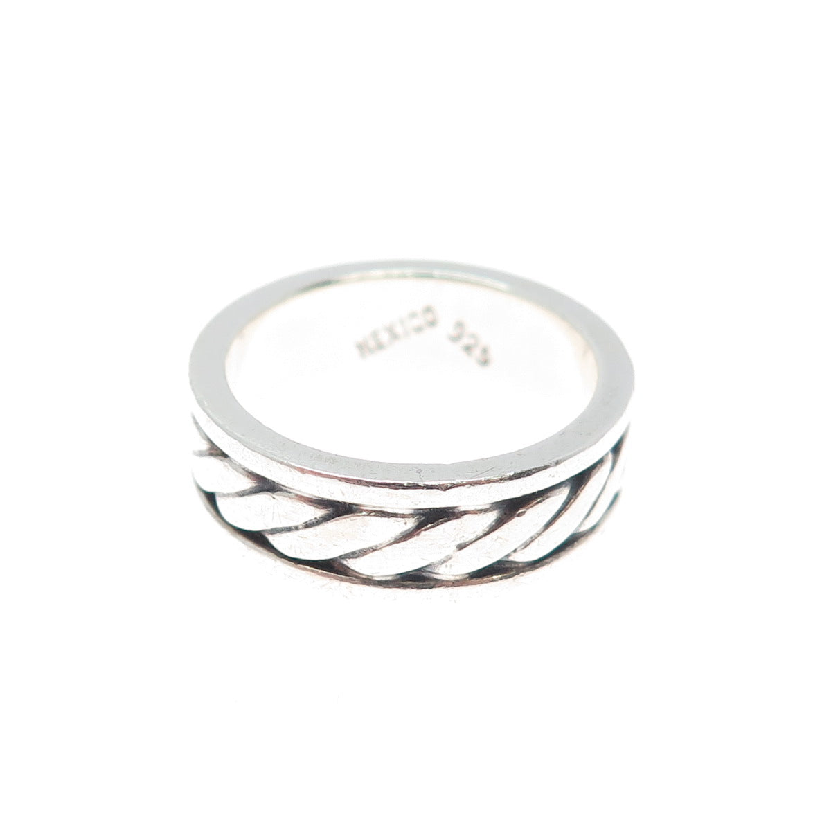 925 Sterling Silver Vintage Mexico Sewing Stitches Oxidized Band Ring Size 7