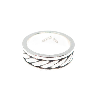 925 Sterling Silver Vintage Mexico Sewing Stitches Oxidized Band Ring Size 7