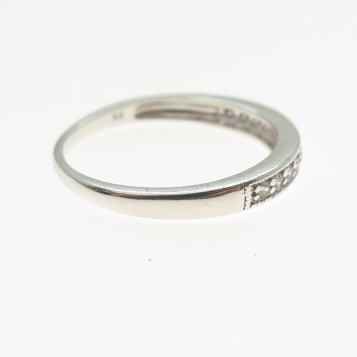 JH YOUNG 925 Sterling Silver Round-Cut C Z Half Eternity Band Ring Size 8.5