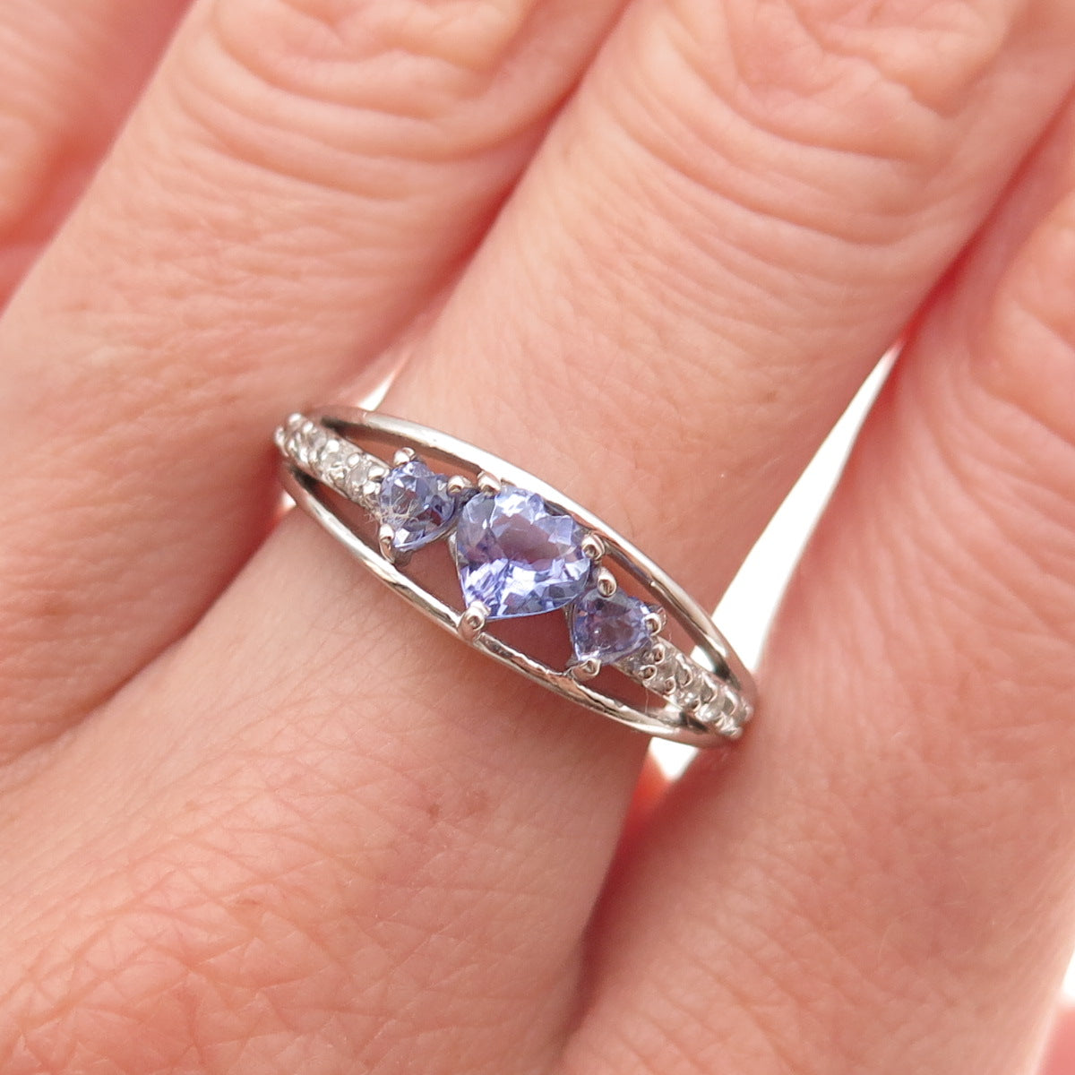 Chuck Clemency 925 Sterling Silver Real Tanzanite & White Topaz Ring Size 8.25