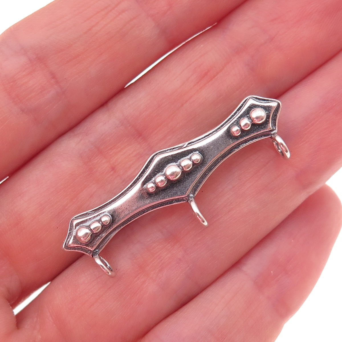 Shube 925 Sterling Silver Vintage Beaded Bar Charm Holder Oxidized Pin Brooch